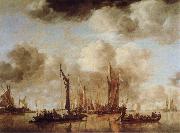 Jan van de Capelle Shipping Scene with a Dutch Yacht Firing a Salure Sweden oil painting artist